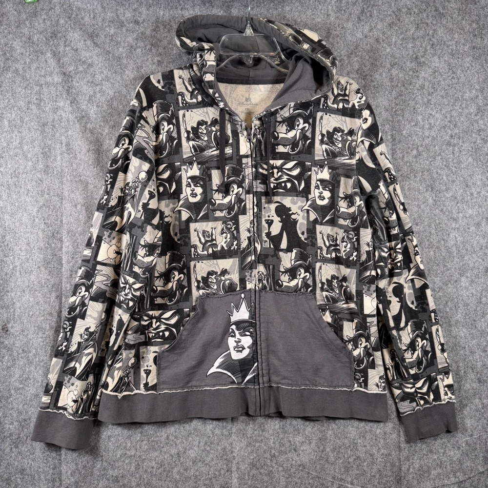 Disney Parks Villains Zip Up Hoodie Comic Womens XXL Grey Jacket Sweatshirt